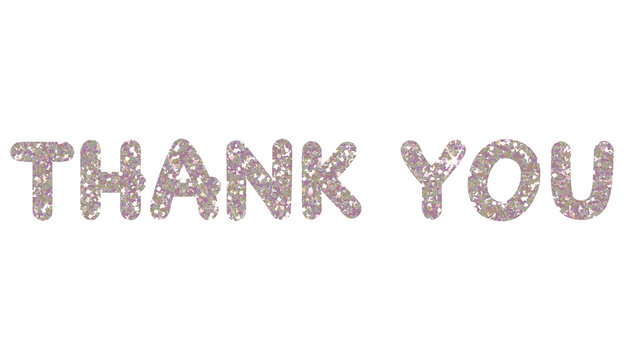 Silver glitter in Thank you text. Thank you text on transparent background. Design for decorating, background, wallpaper, illustration.