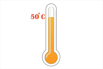 Orange Thermometer With 50 degree Celsius logo Icon.