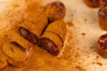 fresh dried pork sausage in turmeric