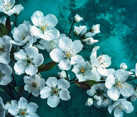 white flowers on turquoise background