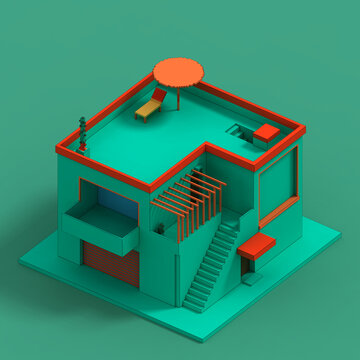 Illustration of Isometric view of house in PixelArt