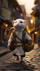 A Cute rat running in the city,  Whimsical Mouse, Adventure, generative AI