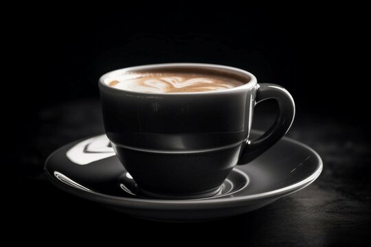 cup of cappuchino coffee on black background