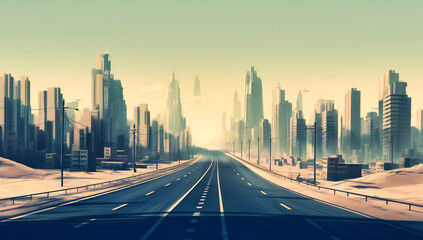 Obraz na płótnie Canvas an empty road near the city skyline