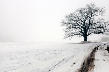 Fototapeta premium a lonely growing oak tree in the winter season