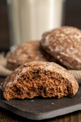 Fresh chocolate gingerbread and mill milk