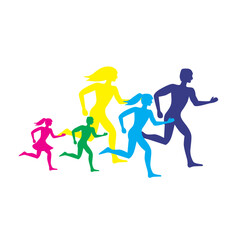 running people set of silhouettes, sport and activity background vector - 601350264
