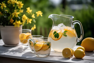 Pitcher of mint lemonade on a hot summer day