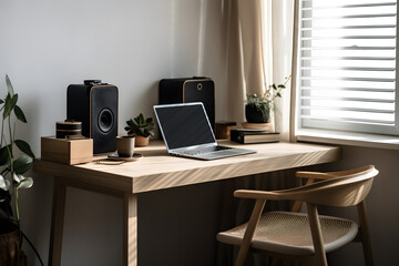 A cozy home office in the morning