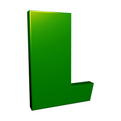 Green alphabet letter l in 3d rendering for education concept