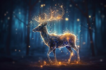 Deer glow lights forest. Generate Ai