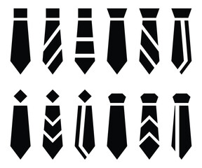 tie icon set silhouette design on white background, vector illustration of office, fashion, business, father's day.