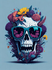Calavera con gafas y flores