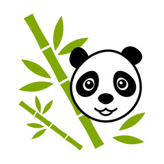 Vector design of cartoon panda and bamboo isolated on white background.