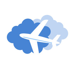 Airplane mockup in the sky with clouds on a white background.