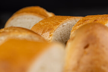 Sliced soft French bread made of wheat flour