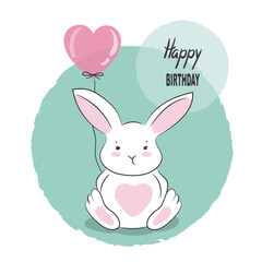 Cute little bunny with balloon. Happy Birthday card design