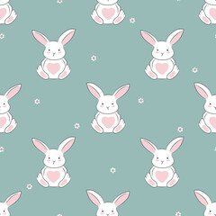 Seamless baby pattern with cute little bunny. Easter vector illustration with rabbits