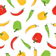 Seamless colorful pepper pattern. Bell peppers and chili  vector illustration