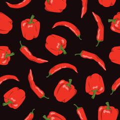 Seamless red pepper pattern. Bell peppers and chili vector background