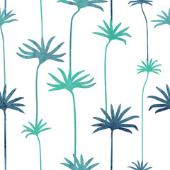 Seamless exotic leaves pattern. Vector watercolor abstract tropical illustration