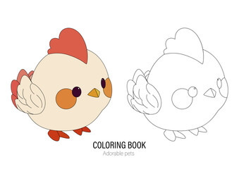 Cute little chicken with a kind smiling face and big eyes.