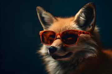 Funny fox wearing sunglasses in studio with a colorful and bright background. Generative AI