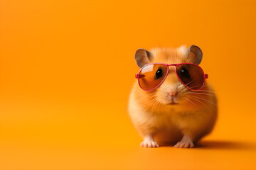 Funny hamster wearing sunglasses in studio with a colorful and bright background. Generative AI