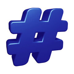 Blue hashtag symbol or icon design in 3d rendering