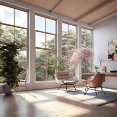 Study Room Perspective in Modernist Interior Design. Generative AI