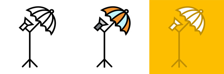 Reflector Umbrella Icon,  The Reflector Umbrella Icon represents the use of reflector umbrellas in photography to control and reflect light onto your subject.