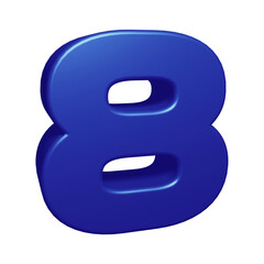 Blue number 8 in 3d rendering for math, business and education concept