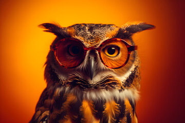 Funny owl wearing sunglasses in studio with a colorful and bright background. Generative AI © Mihai Zaharia