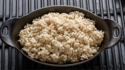Wholesome Goodness: Captivating Close-up of Cooked Brown Rice in a Bowl