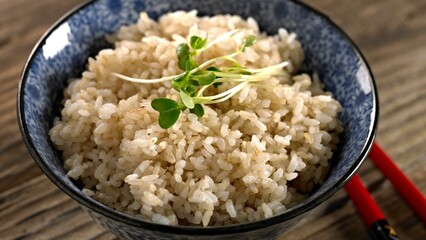 Wholesome Goodness: Captivating Close-up of Cooked Brown Rice in a Bowl