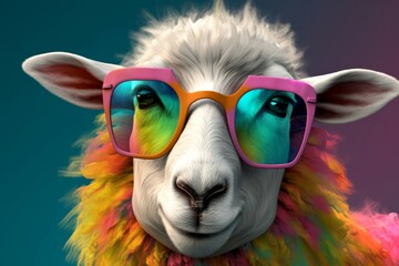Sheep colorful glasses. Generate AI