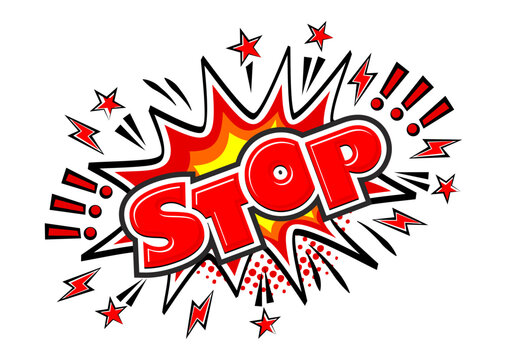 Stop word sketch explosion. Template comics speech bubble in Pop art style on transparent background