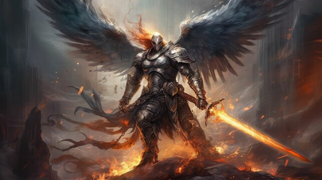 The Fallen Angel of Death - Lucifer with Glowing Fire Wings, Brought to Life by Generative AI