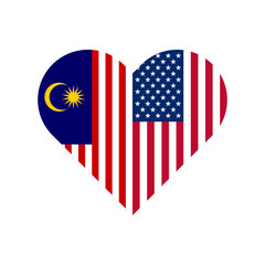unity concept. heart shape icon of malaysia and united states flags. vector illustration isolated on white background