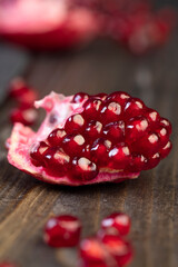 juicy pomegranate seeds of red color