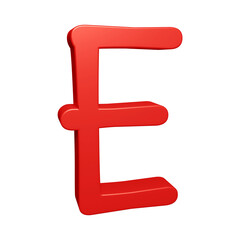 Red alphabet letter e in 3d rendering for education concept