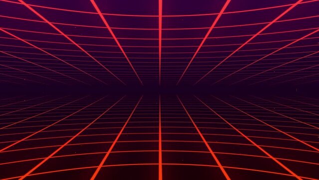 Red abstract lines geometric background. Data stream. Movement effect. Reference 3D Retro Grid. 4k animation