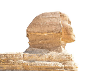 The great ancient Sphinx isolated on a white background. side view