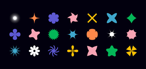 Bauhaus memphis design. Geometric modern brutalist shapes. Abstract Retro icons and symbols in y2k style. Modern minimalist elements swiss style, abstract bold primitive design. Y2K elements set.