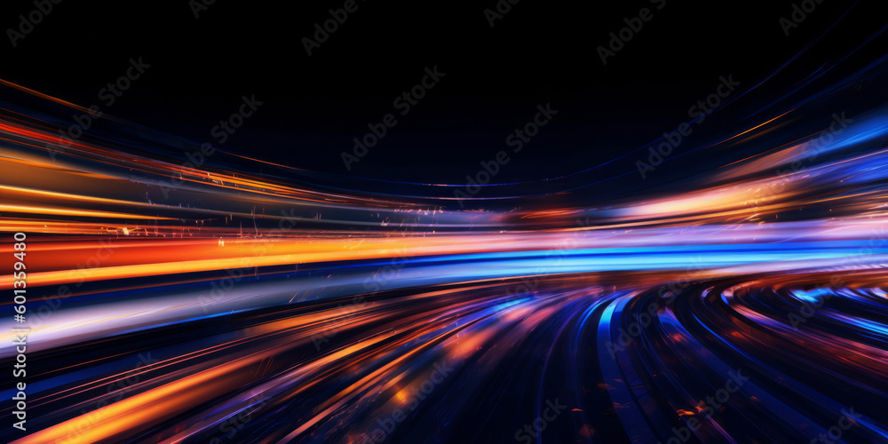 Poster abstract long exposure dynamic speed light trails background. generative ai