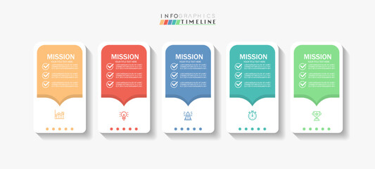 Infographic design template. timeline with icons and 5 options or steps. Can be used for process, presentations, layout, banner, web design vector illustration.