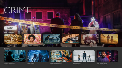 Interface of Streaming Service Website. Online Subscription Offers TV Shows, Realities, Fiction...
