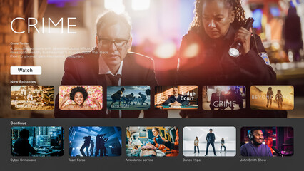 The interface of Streaming Service Website. Online Subscription Offers TV Shows, Realities, Fiction...