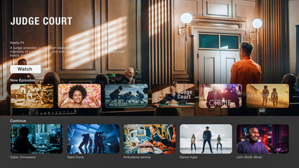 Interface of Streaming Service Website. Online Subscription Offers TV Shows, Fiction Films,...