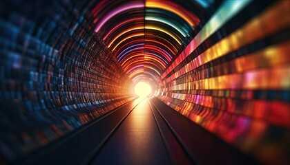 colorful light tunnel with blurred background, generative ai